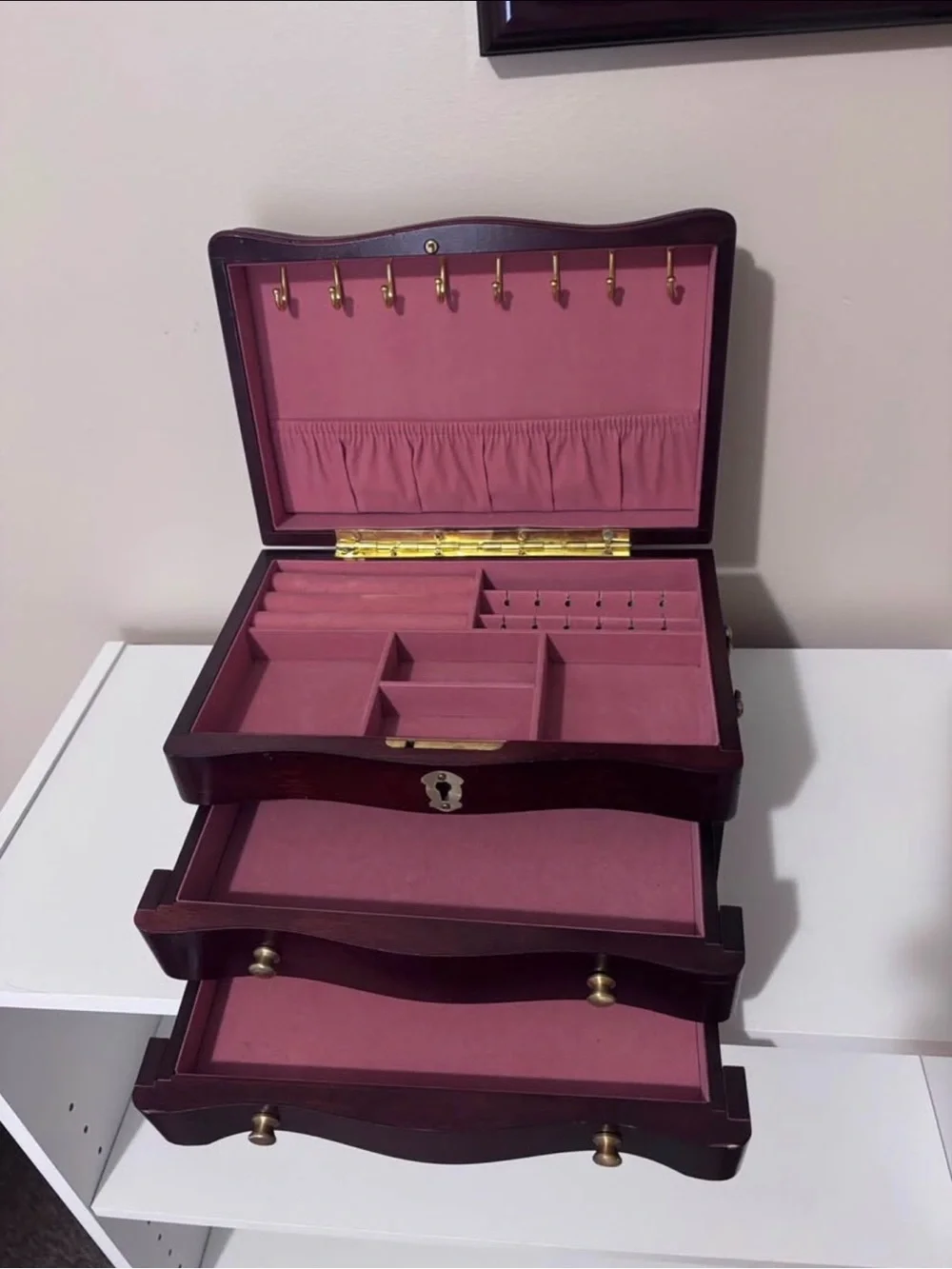 Classic Mahogany Jewelry Box with Brass Hardware